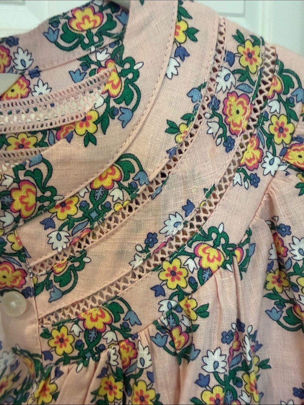 Boden Pink Floral 100% Linen Button-Front Peasant Blouse - Picture 7 of 10